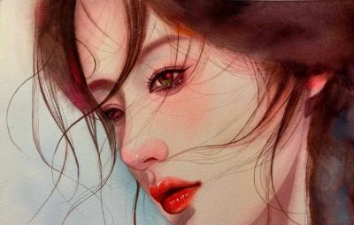 水彩少女插画：当发丝与花影邂逅，画里的她们皆为人间绝色 - 图画吧TUHUABA
