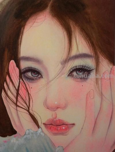 水彩少女插画：当发丝与花影邂逅，画里的她们皆为人间绝色 - 图画吧TUHUABA