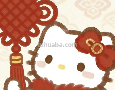 新年招财简笔画Kitty头像 - 图画吧TUHUABA