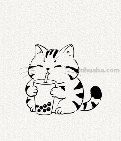 猫咪喝奶茶 简笔勾勒趣无穷丨涂鸦简笔画分享 - 今日头条