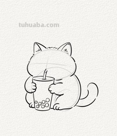 猫咪喝奶茶 简笔勾勒趣无穷丨涂鸦简笔画分享 - 图画吧TUHUABA