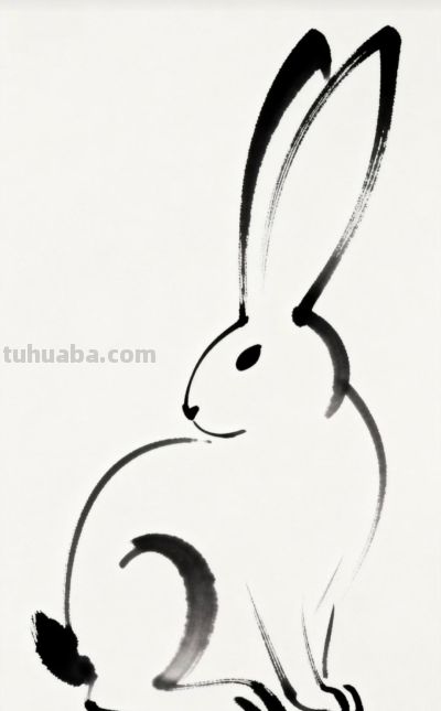 墨色跃灵动丨哇咔吧啦小兔子水墨风简笔画分享 - 图画吧TUHUABA