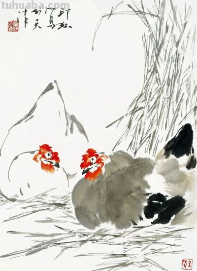 26幅萧朗大鸡图：简笔传神，雅俗共赏！ - 图画吧TUHUABA