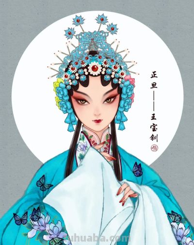 插画：凤冠的华贵、戏妆的精致、旗袍的优雅，每一幅都像非遗展品 - 图画吧TUHUABA