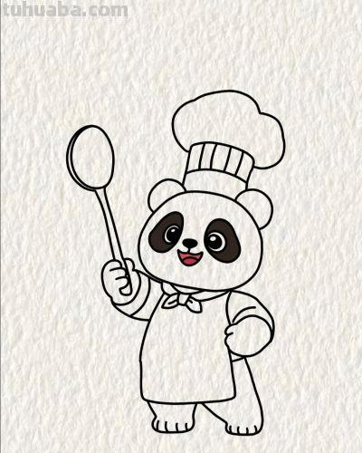 熊猫厨师掌勺 美味萌趣全都有丨画个简笔画分享 - 图画吧TUHUABA