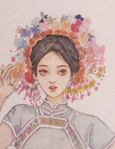 繁花与少女的水彩恋曲，每一笔都漾着心动的涟漪 - 图画吧TUHUABA