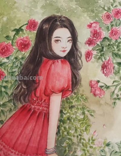 繁花与少女的水彩恋曲，每一笔都漾着心动的涟漪 - 图画吧TUHUABA