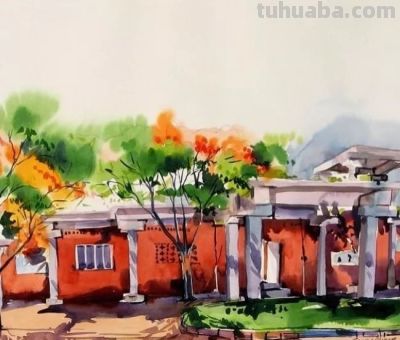 印度当代水彩画家萨杜·阿利育作品，在宁静中涌动着自然生命力 - 图画吧TUHUABA