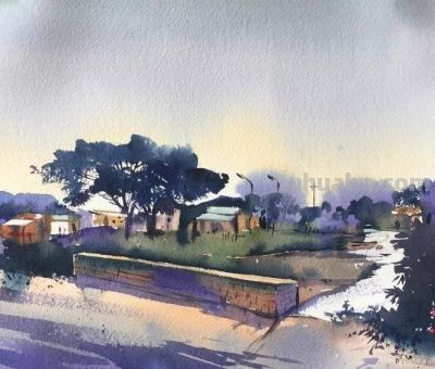 印度当代水彩画家萨杜·阿利育作品，在宁静中涌动着自然生命力 - 图画吧TUHUABA