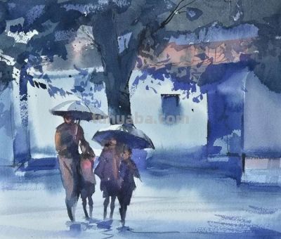 印度当代水彩画家萨杜·阿利育作品，在宁静中涌动着自然生命力 - 图画吧TUHUABA