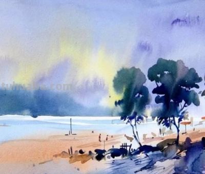 印度当代水彩画家萨杜·阿利育作品，在宁静中涌动着自然生命力 - 图画吧TUHUABA