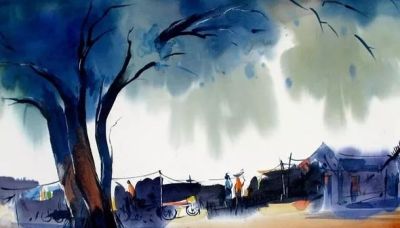 印度当代水彩画家萨杜·阿利育作品，在宁静中涌动着自然生命力 - 图画吧TUHUABA