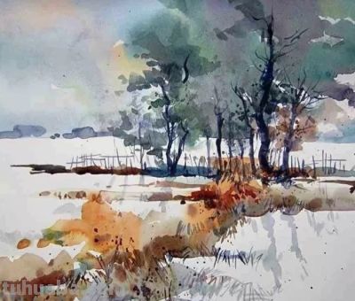 印度当代水彩画家萨杜·阿利育作品，在宁静中涌动着自然生命力 - 图画吧TUHUABA