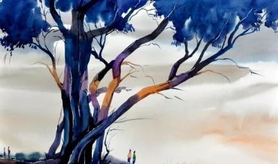 印度当代水彩画家萨杜·阿利育作品，在宁静中涌动着自然生命力 - 图画吧TUHUABA