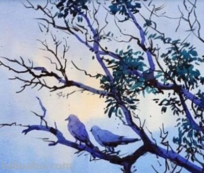 印度当代水彩画家萨杜·阿利育作品，在宁静中涌动着自然生命力 - 图画吧TUHUABA