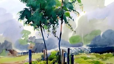 印度当代水彩画家萨杜·阿利育作品，在宁静中涌动着自然生命力 - 图画吧TUHUABA