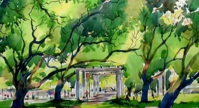 印度当代水彩画家萨杜·阿利育作品，在宁静中涌动着自然生命力 - 图画吧TUHUABA