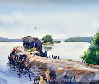 印度当代水彩画家萨杜·阿利育作品，在宁静中涌动着自然生命力 - 图画吧TUHUABA