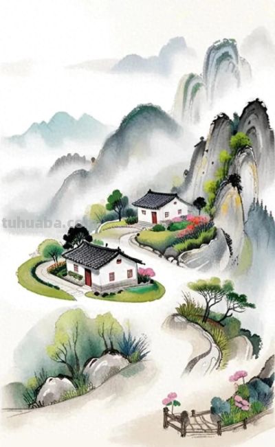 简约水彩风山水乡间景色国风壁纸 - 今日头条