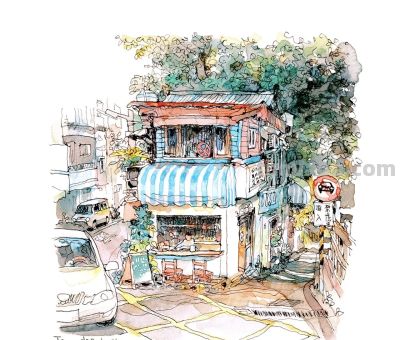 台湾速写艺术家mars钢笔淡彩作品 - 图画吧TUHUABA