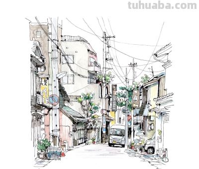 台湾速写艺术家mars钢笔淡彩作品 - 图画吧TUHUABA