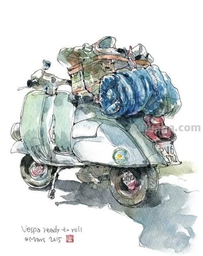 台湾速写艺术家mars钢笔淡彩作品 - 图画吧TUHUABA