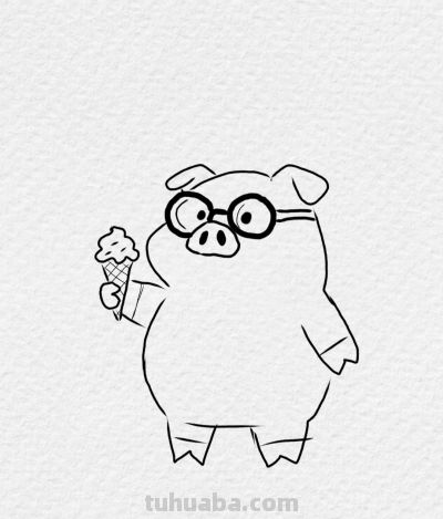爱吃冰淇淋的可爱猪猪简笔画丨小艾爱画画分享 - 图画吧TUHUABA