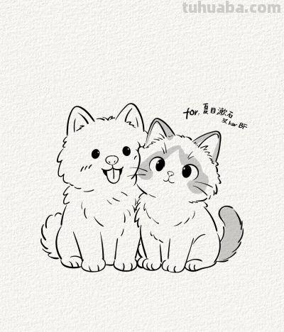 萨摩耶与布偶猫 萌趣相依暖心间丨涂鸦简笔画分享 - 图画吧TUHUABA