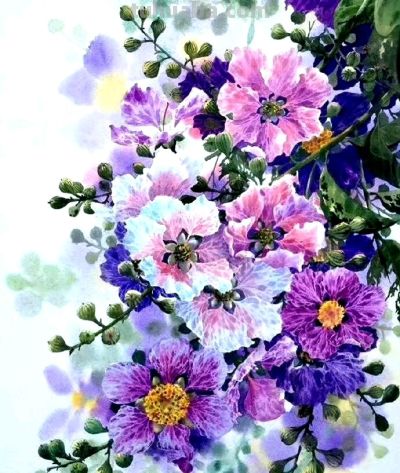 紫气东来，Kitipong Ti 水彩花卉 ​​​ - 图画吧TUHUABA