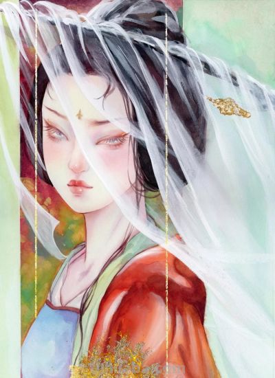 水彩晕染出的国风美人：是雪夜里的神秘，也是春光里的明媚 - 图画吧TUHUABA