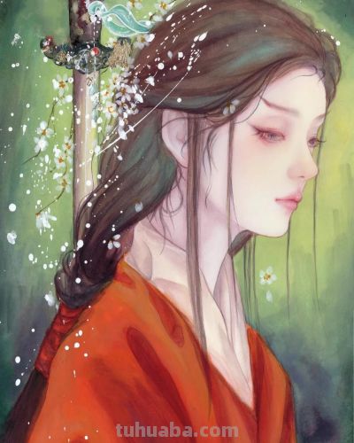 水彩晕染出的国风美人：是雪夜里的神秘，也是春光里的明媚 - 图画吧TUHUABA