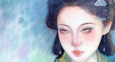 水彩晕染出的国风美人：是雪夜里的神秘，也是春光里的明媚 - 图画吧TUHUABA