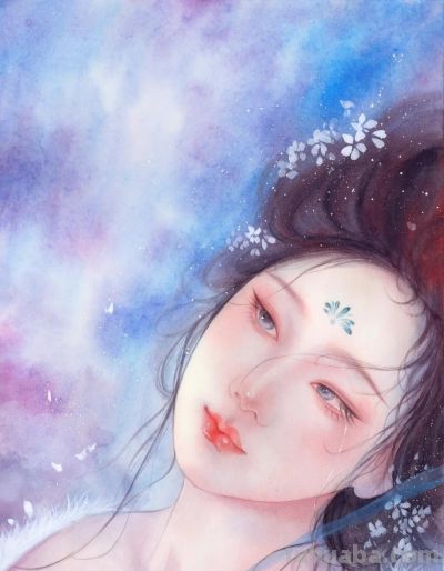 水彩晕染出的国风美人：是雪夜里的神秘，也是春光里的明媚 - 图画吧TUHUABA