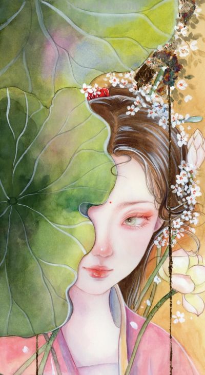水彩晕染出的国风美人：是雪夜里的神秘，也是春光里的明媚 - 图画吧TUHUABA