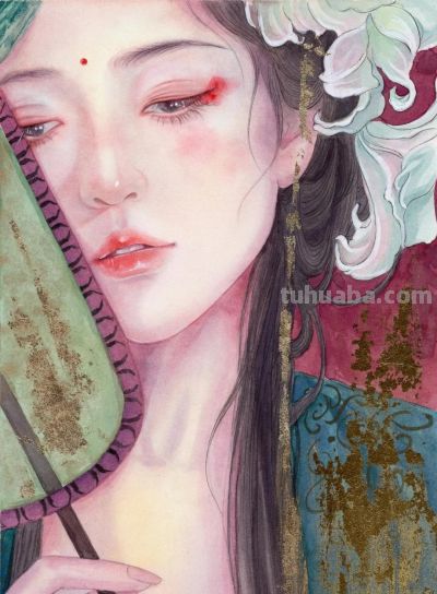 水彩晕染出的国风美人：是雪夜里的神秘，也是春光里的明媚 - 图画吧TUHUABA