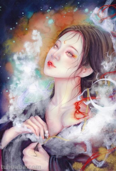 水彩晕染出的国风美人：是雪夜里的神秘，也是春光里的明媚 - 图画吧TUHUABA