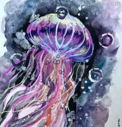 水彩水母 一笔蓝调，几缕轻丝，水母在纸上自在呼吸 - 今日头条