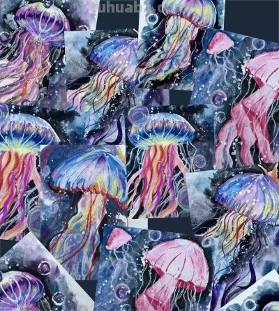 水彩水母 一笔蓝调，几缕轻丝，水母在纸上自在呼吸 - 图画吧TUHUABA