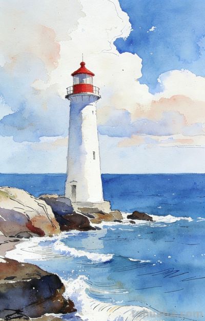 水彩里的海边灯塔，治愈了所有浮躁 - 今日头条