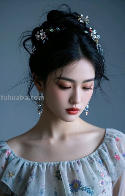 冷军写实风格油画，纤毫毕现，韵致天成，定格东方美人的极致清颜 - 图画吧TUHUABA