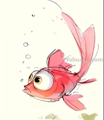萌趣小金鱼跃出水面 可爱到爆丨绘画师潦草风小金鱼分享 - 图画吧TUHUABA