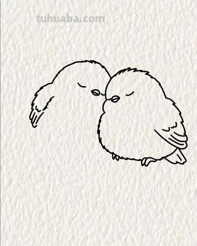 双鸟栖枝头 情意两相投丨画个简笔画分享 - 图画吧TUHUABA