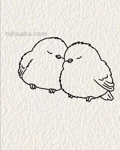 双鸟栖枝头 情意两相投丨画个简笔画分享 - 图画吧TUHUABA