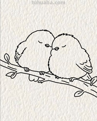 双鸟栖枝头 情意两相投丨画个简笔画分享 - 图画吧TUHUABA