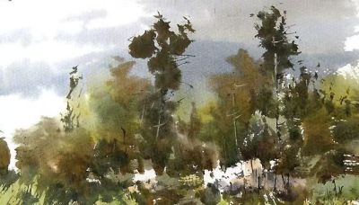 每日一画 | 云卧青林翻墨叶 风牵碧野涌金波——小趣味·风景写意水彩 - 图画吧TUHUABA