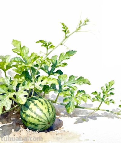 水彩画｜西瓜 - 图画吧TUHUABA