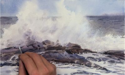 2 分钟学会！水彩海景 “虚实” 画法，新手也能画出高级感 - 图画吧TUHUABA