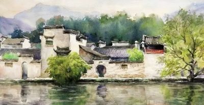 画里乡村，水彩徽州 - 图画吧TUHUABA