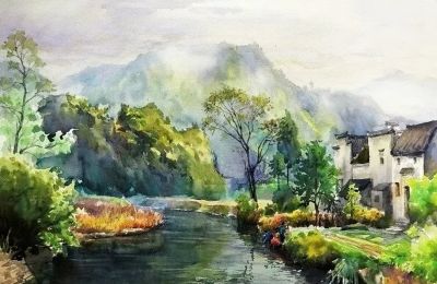 画里乡村，水彩徽州 - 图画吧TUHUABA