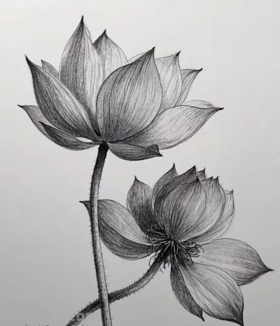 素描荷花，出污泥而不染 - 图画吧TUHUABA